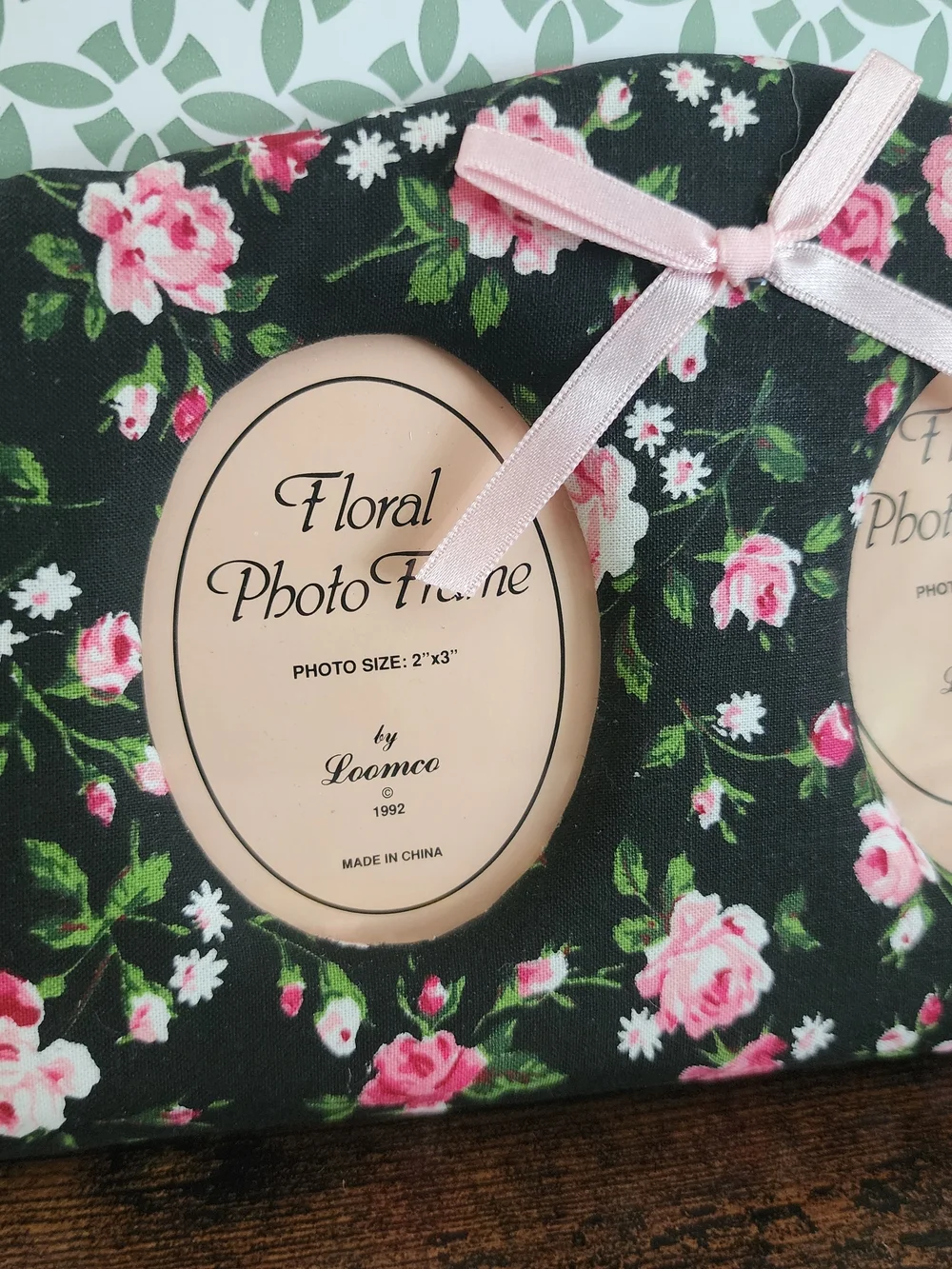 Vitnage Black Floral Double Photo Frame with Pink Rose Accents